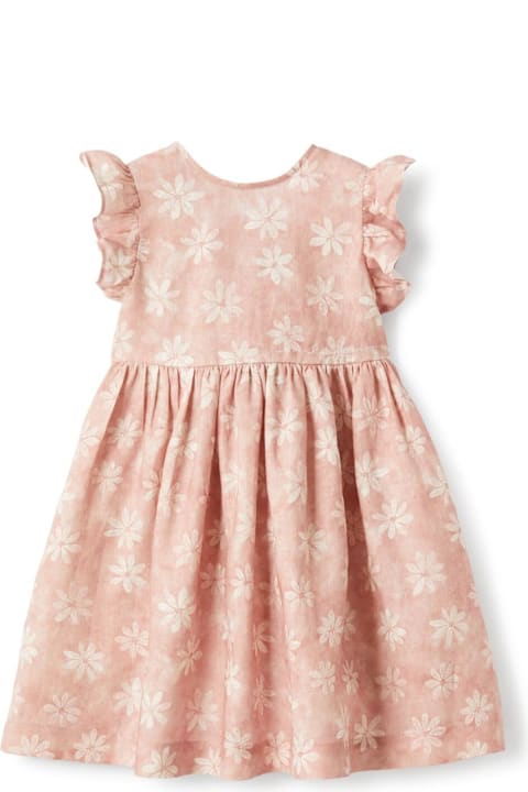 Sale for Kids Il Gufo Pink Dress With Rear Bow And All-over Floral Motif In Linen Girl