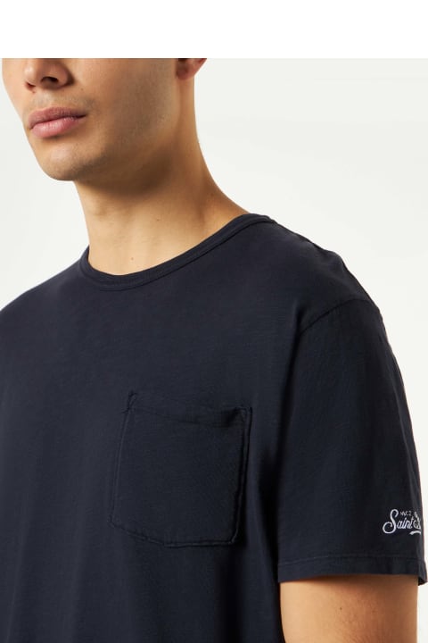 Homeware MC2 Saint Barth Man Blue Navy T-shirt With Front Pocket