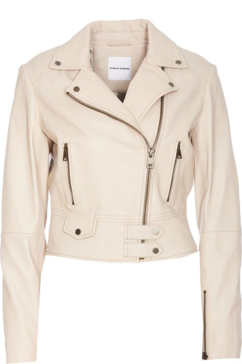 Pinko Coats & Jackets for Women Pinko Cropped Zipped Leather Biker Jacket