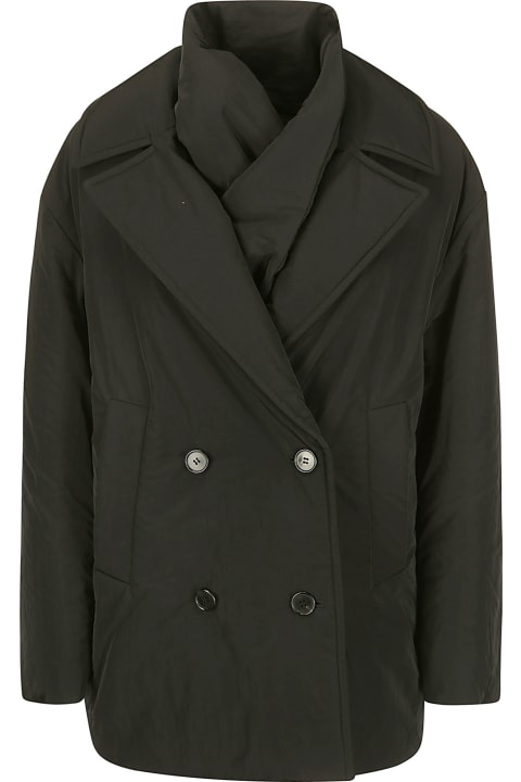 Double Breasted Padded Pea Coat With Muffler