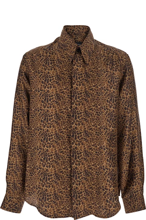 Homeware Emporio Armani Brown Shirt With Leopard Print And Pointed Collar In Silk Man