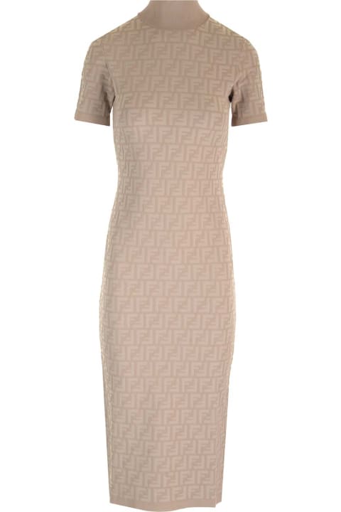 Fendi Sale for Women Fendi High-neck Short-sleeved Midi Dress