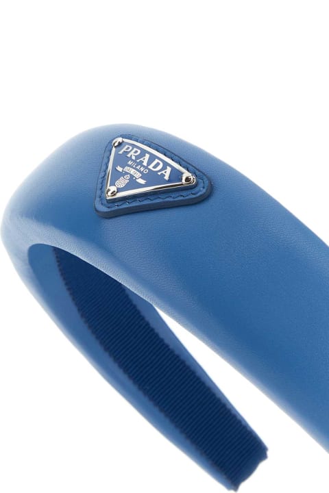 Prada Hair Accessories for Women Prada Cerulean Blue Nappa Leather Hairband