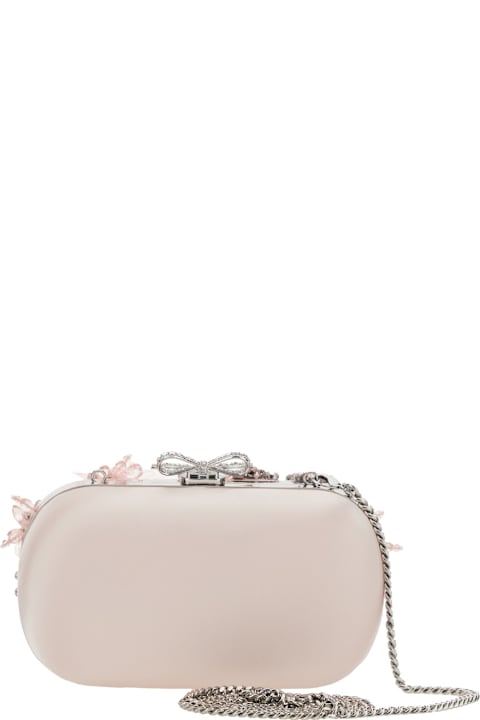 Homeware self-portrait Pink Clutch Bag With Floral Embellishment And Bow Detail In Tech Fabric And Metal Woman