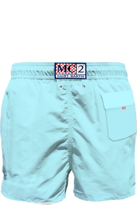 メンズ 水着 MC2 Saint Barth Light-blue Man Swim Shorts With Pocket