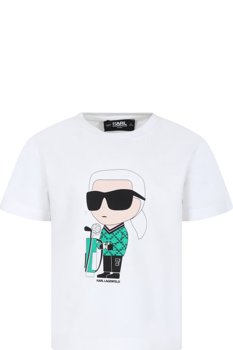 Karl Lagerfeld Kids Karl Lagerfeld Kids White T-shirt For Kids With Karl And Golf Bag Print