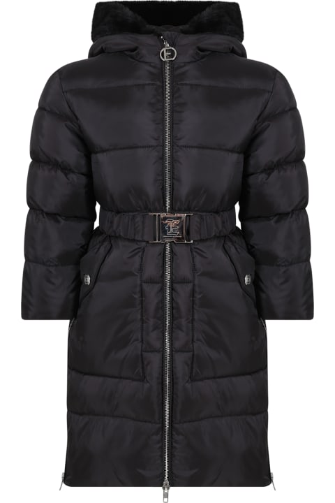 Ermanno Scervino Junior Coats & Jackets for Girls Ermanno Scervino Junior Black Down Jacket For Girl With Logo