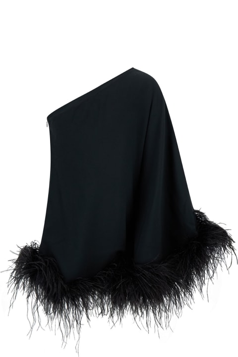ウィメンズ Taller Marmoのウェア Taller Marmo 'ubud' Mini Black One-shoulder Dress With Feather Trim In Acetate Blend Woman
