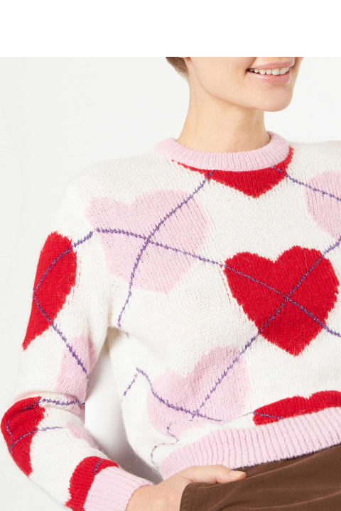 Homeware MC2 Saint Barth Woman Brushed Cropped Sweater With Heart Pattern