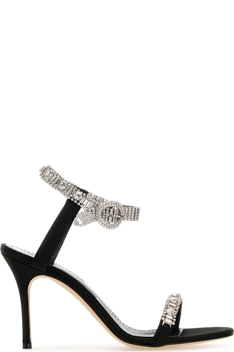 Sandals Sale for Women Manolo Blahnik Black Satin Asasan Sandas