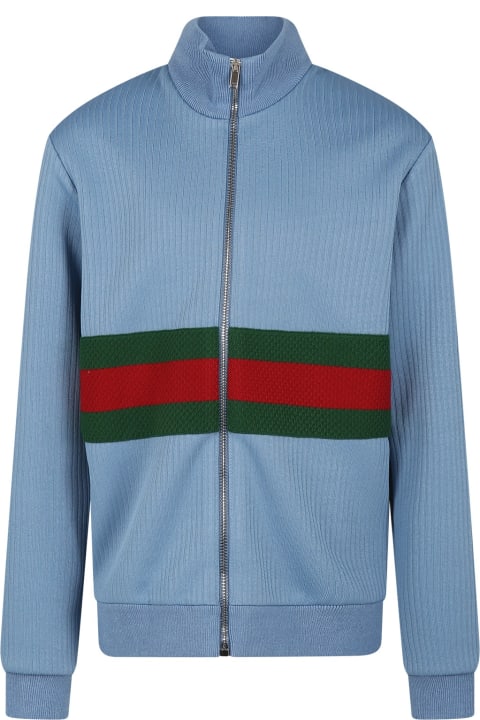 Fashion for Kids Gucci Light Blue Sweatshirt For Kids With Web Detail