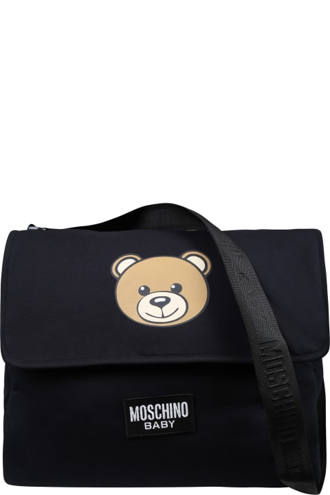 ベビーボーイズのセール Moschino Black Mother Bag For Babies With Teddy Bear And Logo