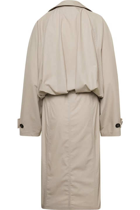 Beige Double-breasted Trench Coat With Balloon Effect At The Back In Cotton Blend Man