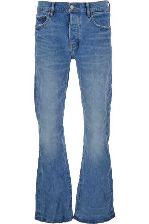 インテリア Purple Brand Blue Flared Jeans With Crinkled Effect In Stretch Cotton Denim Man