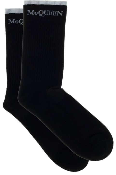 Black Cotton Socks With Logo