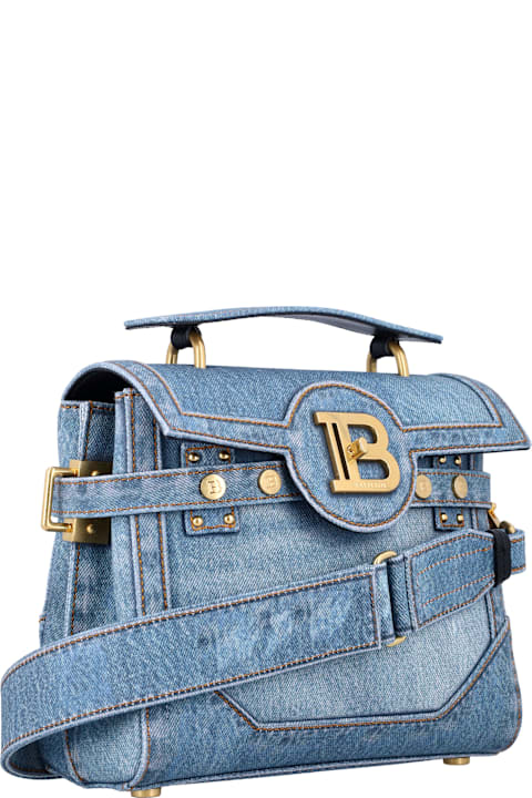 حقائب الكتف لـ السيدات Balmain B-buzz 23 Bag In Denim Print Canvas