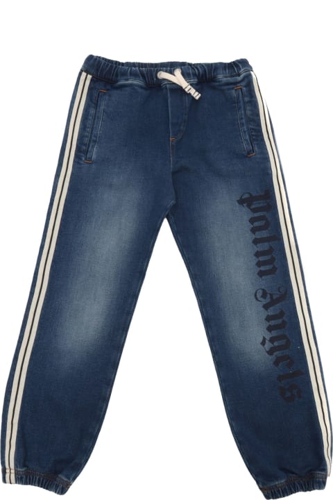 Palm Angels ملابس تحتية لـ أولاد Palm Angels Track Denim Fleece Joggerpant Blue Blue