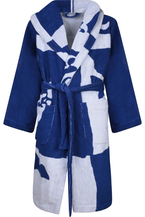 Textiles & Linens Burberry Split Ekd Blue White Bathrobe