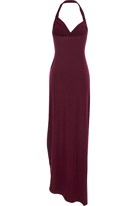 Norma Kamali for Men Norma Kamali Bordeaux Long Dress With Halterneck And Asymmetric Design In Tech Fabric Woman