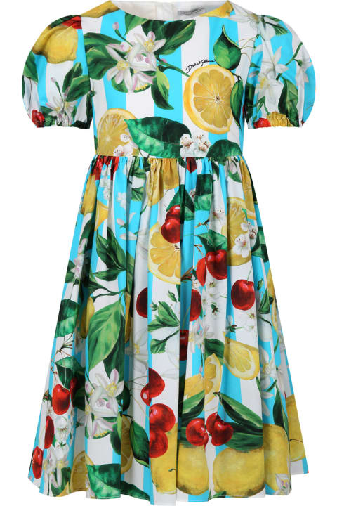 Dolce & Gabbana for Girls Dolce & Gabbana Multicolor Dress For Girl With All-over Flowers And Fruits