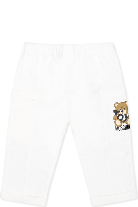 Bottoms for Baby Boys Moschino White Trousers For Baby Boy With Teddy Bear