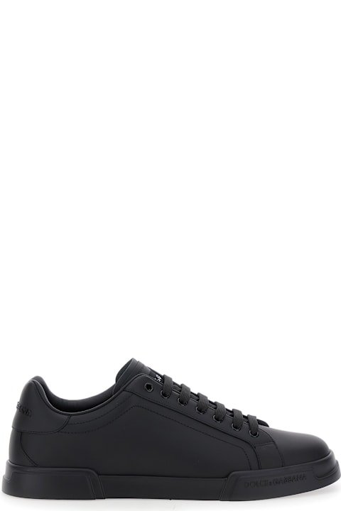 Sneakers for Men Dolce & Gabbana 'portofino Light' Black Sneakers With Logo Patch On The Tongue And Tonal Logo Lettering On The Heel In Leather Man