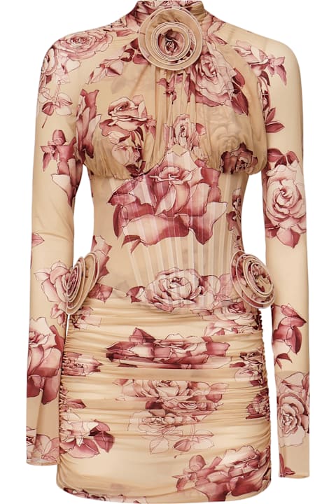 Dresses for Women Magda Butrym Long-sleeved Transparent Midi Bustier Dress With Beige Print