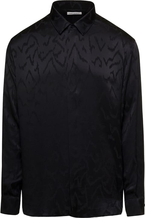 Black Shirt With Animalier Print In Silk Man