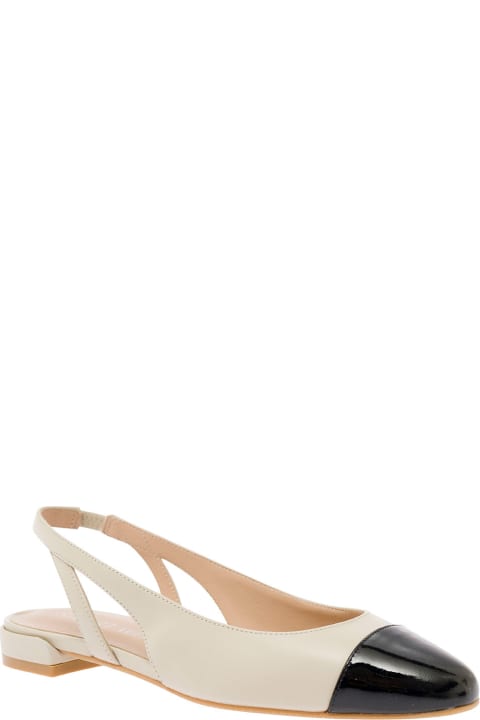 Flat Shoes for Women Stuart Weitzman White Slingback With Contrasting Toe In Smooth Leather Woman