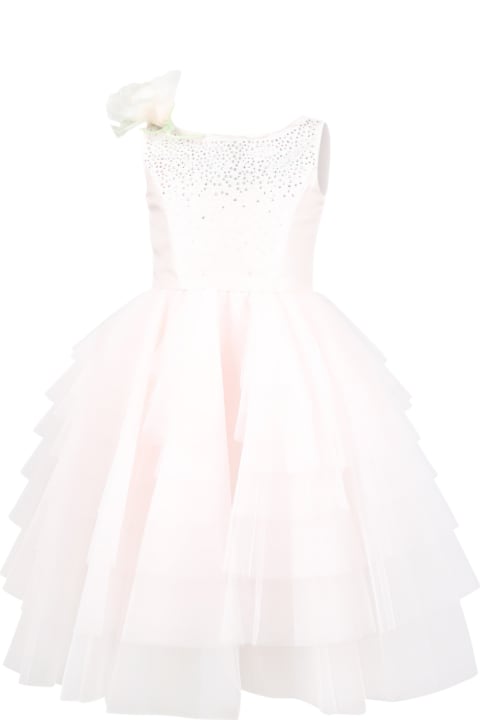 Monnalisa Dresses for Girls Monnalisa Pink Dress For Girl With Rhinestones And Flowers