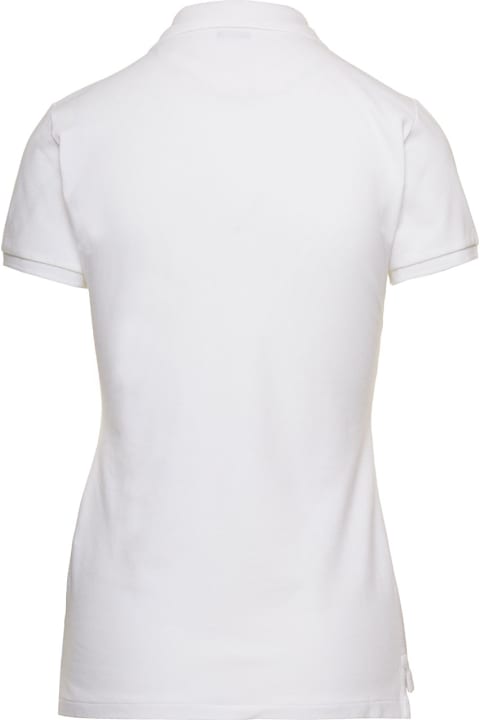 White Slim Polo Shirt With Contrasting Logo Embroidery In Stretch Cotton Woman