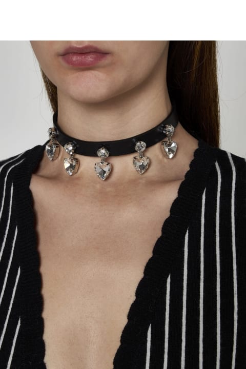 Jewelry for Women Alessandra Rich Heart Pendants Leather Choker