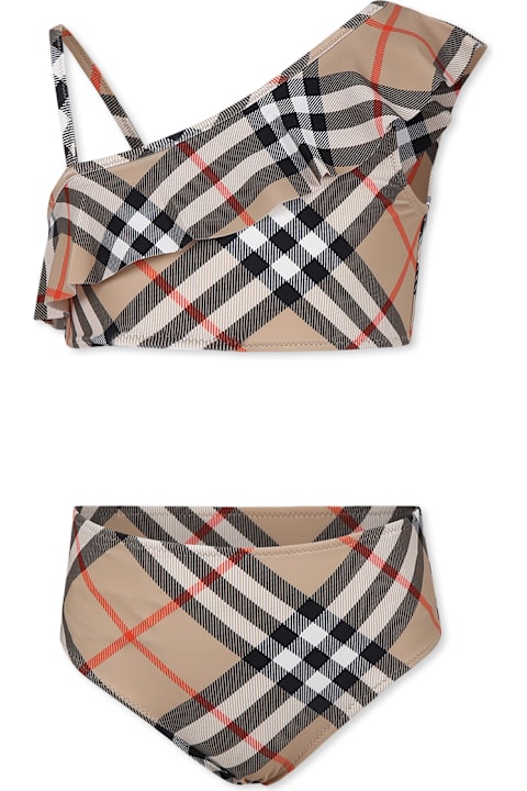 Burberry Swimwear for Girls Burberry Beige Bikini For Girl With All-over Vintage Check