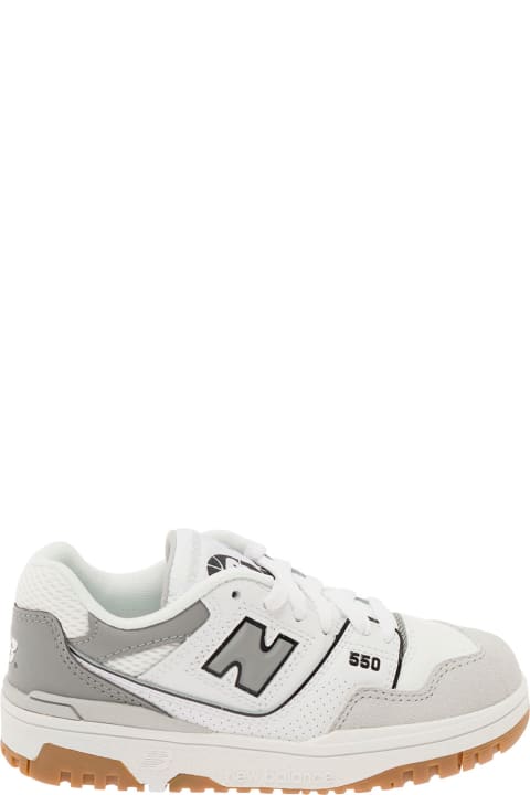 New Balance for Kids New Balance '550' White And Grey Sneakers With Side Logo And Suede Inserts In Leather Boy