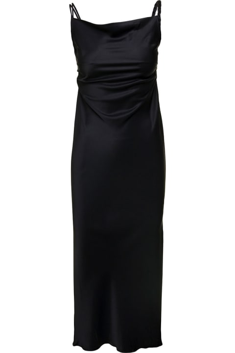 ウィメンズ Nanushkaのワンピース＆ドレス Nanushka Midi Black Dress With Braided Straps In Satin Woman