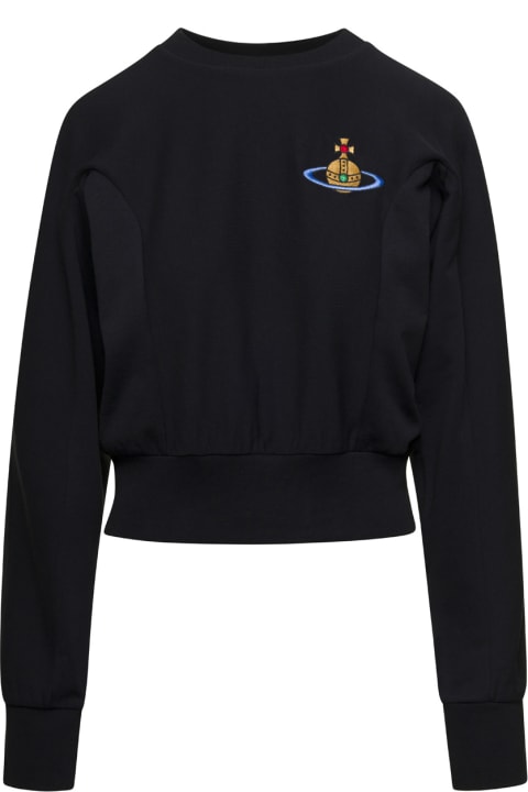 Sweaters for Women Vivienne Westwood Black Crewneck Sweatshirt With Embroidered Orb Logo In Cotton Woman