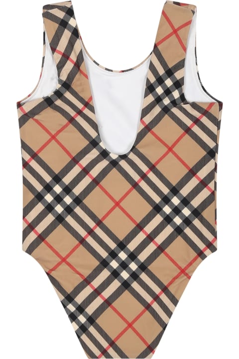 Sale for Baby Girls Burberry Beige Swimsuit For Baby Girl With Iconic Check