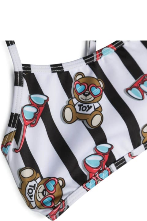 Swimwear for Girls Moschino Black And White Bikini With Teddy Bear Print In Techno Fabric Girl