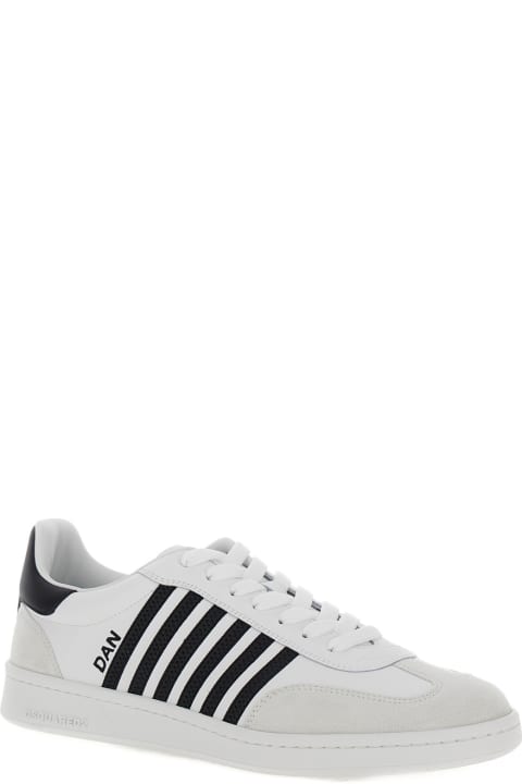 Shoes for Men Dsquared2 White And Black Low Top Sneakers With Contrasting Bands In Leather Man