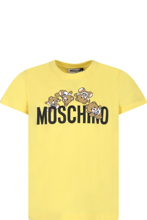 Fashion for Boys Moschino Yellow T-shirt For Kids With Teddy Bears And Logo