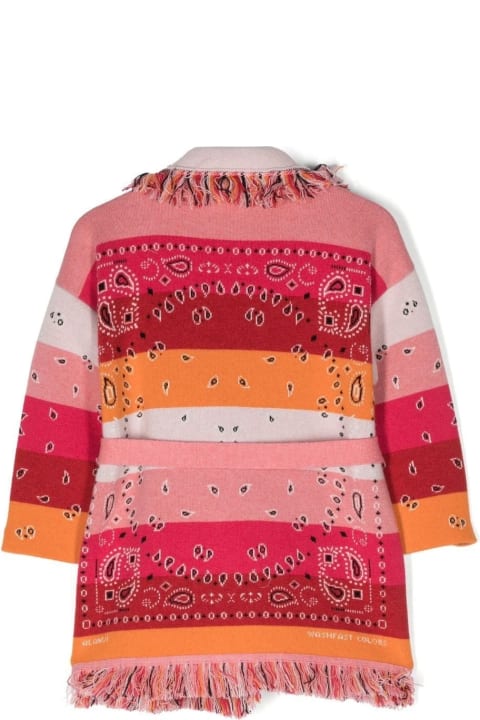 Topwear for Girls Alanui Pink And Multicolor Striped Bandana Cardigan