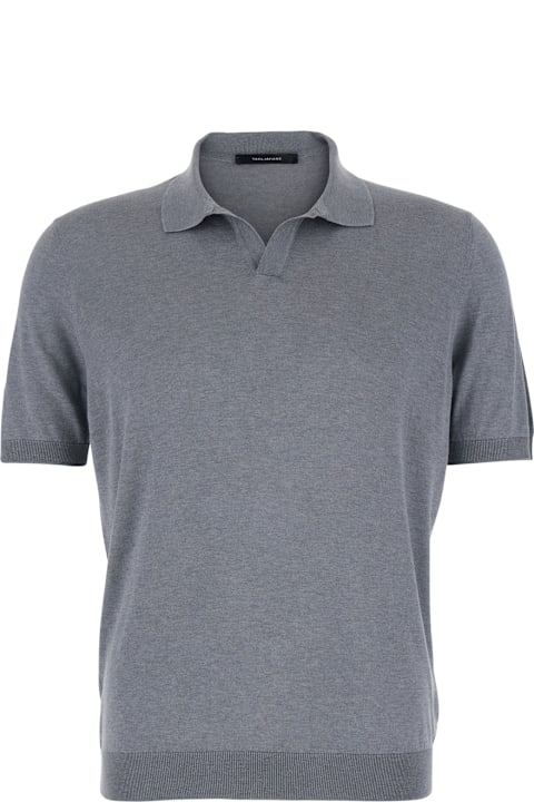 Tagliatore for Men Tagliatore Grey Polo Shirt With Buttonless Collar And Ribbed Trims In Silk Man
