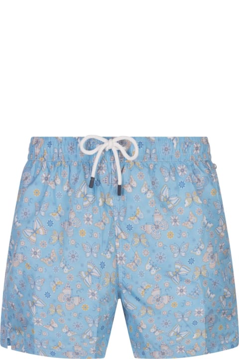 Fashion for Men Fedeli Sky Blue Swim Shorts With Butterfly Print
