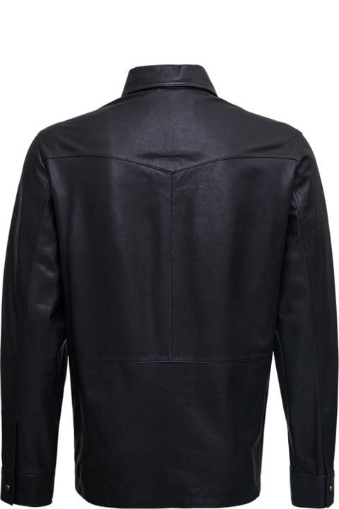 Black Leather Shirt With Pockets