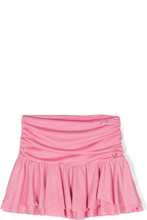 Miss Blumarine Kids Miss Blumarine Pink Glitter Draped Mini Skirt
