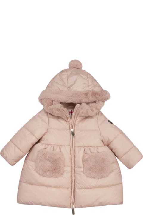 Topwear for Baby Girls Il Gufo Long Jacket With Hood And Pompom