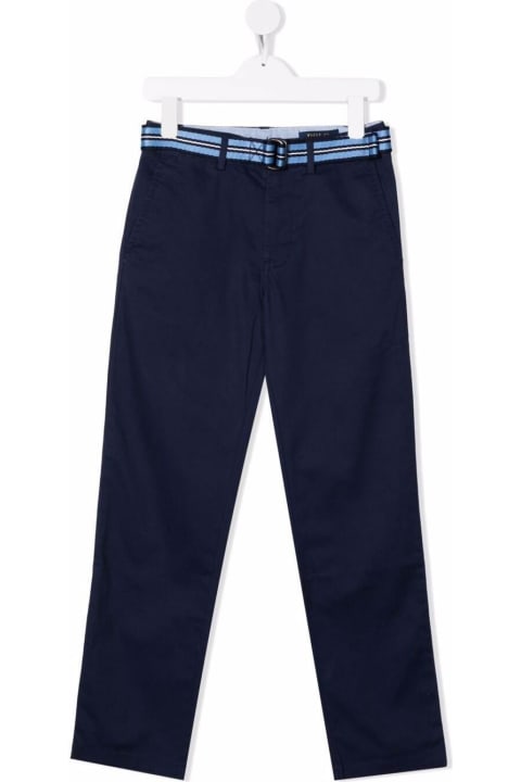 Bottoms for Boys Ralph Lauren Polo Ralph Lauren Kids Boy's Blue Cotton Trousers With Belt