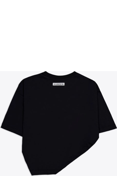 Laneus Topwear for Women Laneus Jersey T-shirt Woman Black Cotton Cropped T-shirt With Drapery - Jersey T-shirt