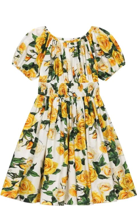 Dolce & Gabbana for Kids Dolce & Gabbana Ruffled Dress With Yellow Roses Print