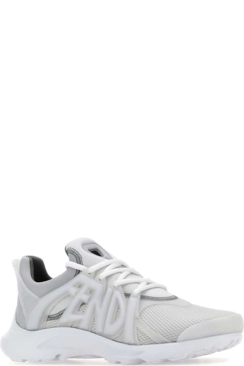 Shoes for Men Fendi White Mesh And Rubber Tag Sneakers